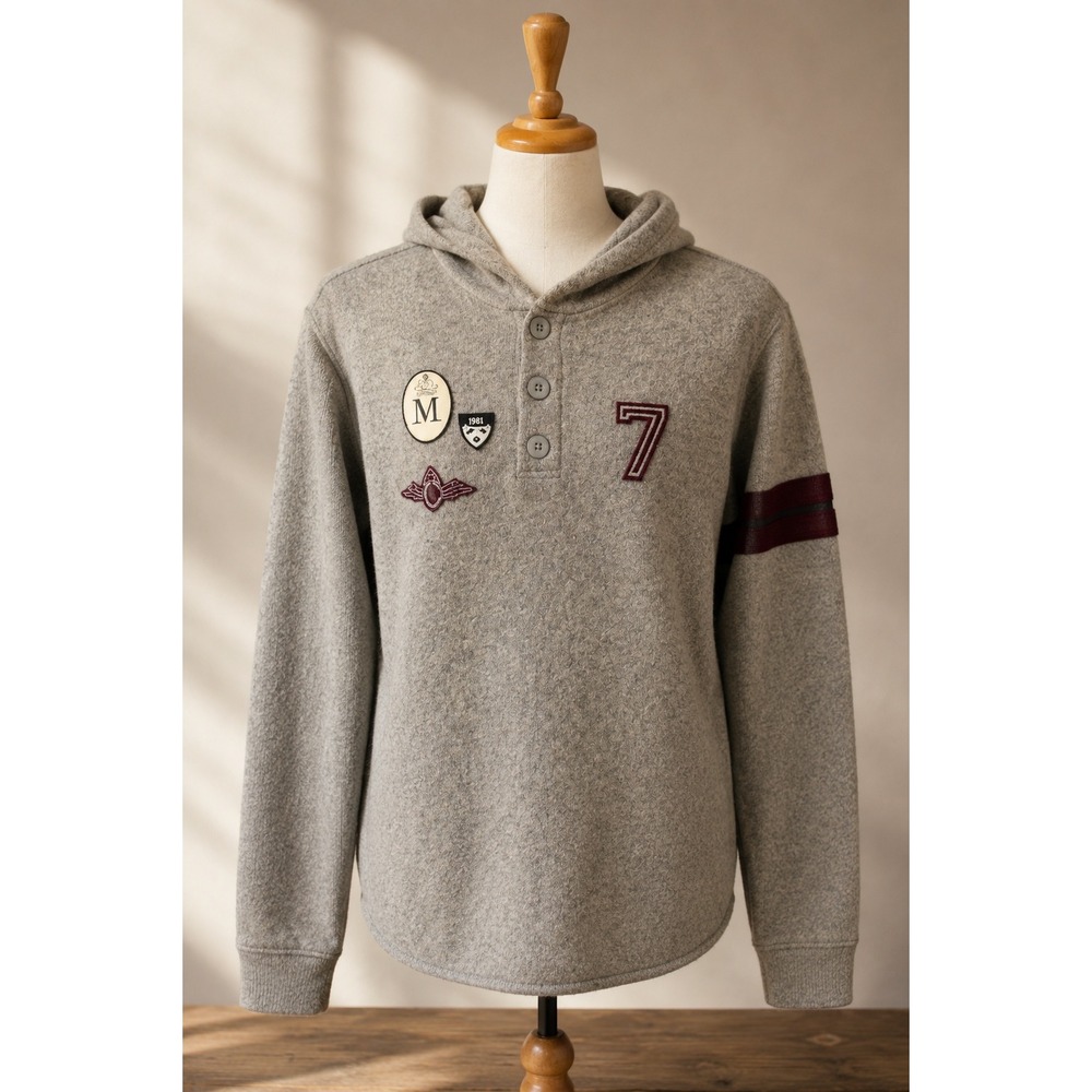 Vintage Guess Angora Blend Y2K Henley Hoodie Rugby Crest Gray Large Preppy
